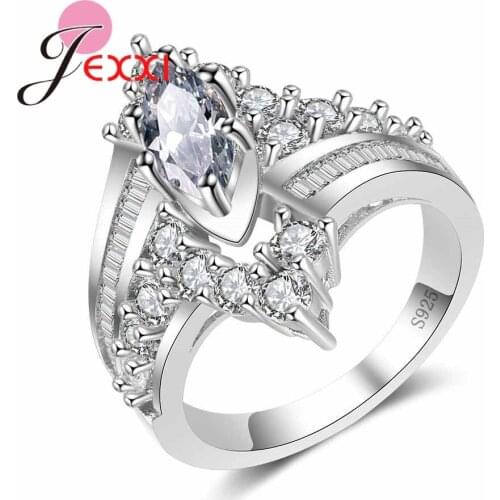 Top Quality Clear AAA CZ Zirconia Finger Rings 925 Sterling Silver Wedding Ring Female Wholesale Anillos Bague Big Sizes