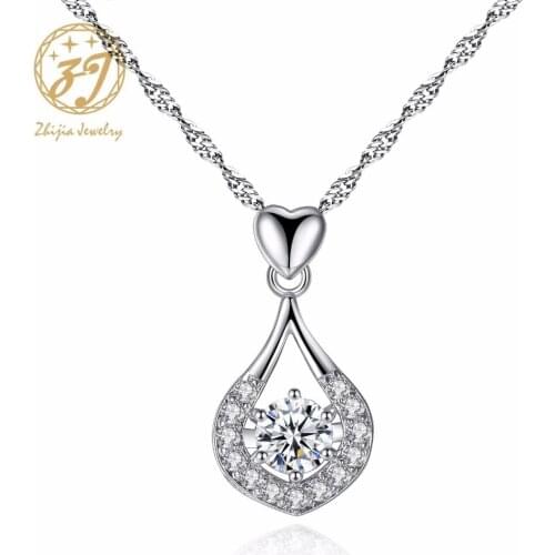 Zhijia jewelry Fashion Water Drop Pendant Necklace with White AAA Austrian Cubic Zircon For Women Free Shipping