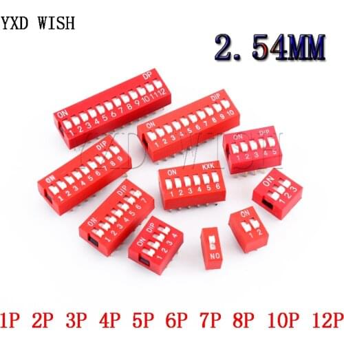 100PCS Slide Type Switch 1 2 3 4 5 6 7 8 10 12 Bit 2.54mm Position Way DIP Red Pitch Toggle Switch Red Snap Switch Diy Kit