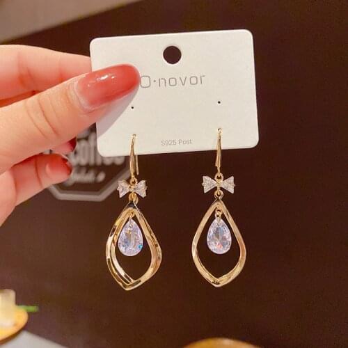 2021 Trendy Korean Long Earrings For Women Blue Crystal Geometry Elegant Female Dangle Drop Earrings Fashion Jewelry Accessories