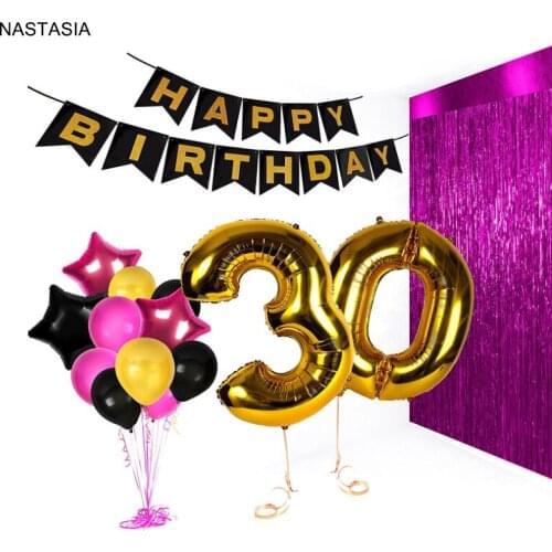 30th Birthday decoration happy Bday flag party set b day celebration supplies Aluminum Balloon Latex Balloon