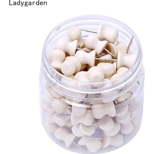 60PCS 20MM Wooden Thumbtack Board Pins Pushpins Drawing Photo Wall Studs Nail School Suppy