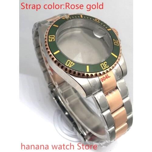 904L stainless steel rose gold strap bracelet with 40mm sapphire glass ETA mingzhuji NH36 MH35 case, bezel sea stone green