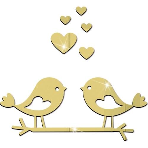 JM616 Bird Perched on a Branch Acrylic Mirror Sticker Three-dimensional Valentine Day Mirror Sticker