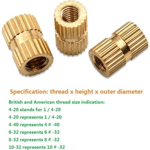 American inch copper insert injection copper nut copper embedded copper insert 1/4-20 1/4-28 4#-40 6#-32 8#-32 10#-32