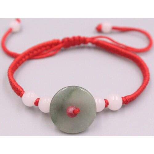 New Craft Natural Jadeite Round 17mmW with Red Cord Knitted Bracelet 6.3inch Women Best Gift