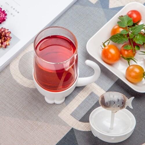 Tea cup separated by girl heart small fish Japanese cat separated female tea cup cute office transparent glass cup of tea bottle