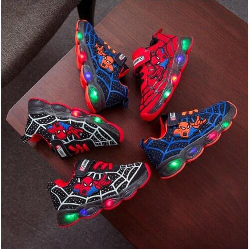 Led luminous Spiderman Kids Shoes for boys girls Light Children Luminous baby Sneakers mesh sport Boy Girl Led Light Shoes