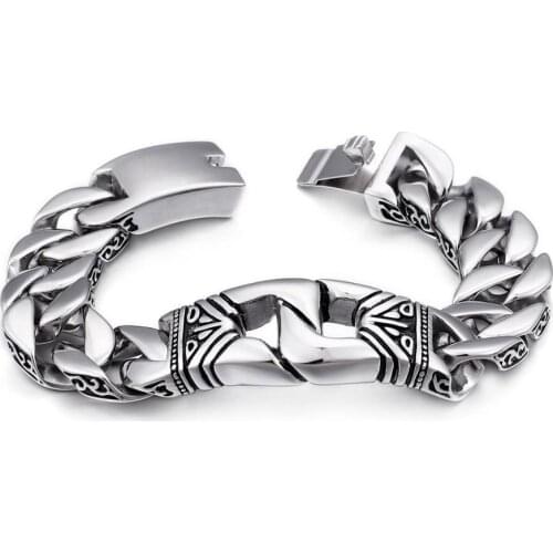 Jewels Store Stainless Steel Handcuff Bracelets For Men 18mm Heavy Chunky Linking Chain Bracelet Homme Jewelry Accessory