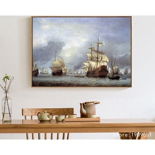 Cotton no frame classical ship seascape canvas printings oil painting printed on cotton home wall art decoration picture