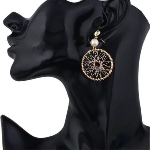 CRLEY Gold Color Circle Dangle Earrings Hanging Vintage Big Oversized Drop Earring for Lady Christmas Jewelry For Women Earrings