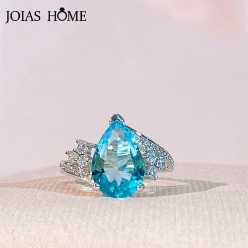 Joiashome Luxury 925 Sterling Silver Rings For Women With Water Drop Shape Topaz Gemstone Open Adjust Wedding Party Gift