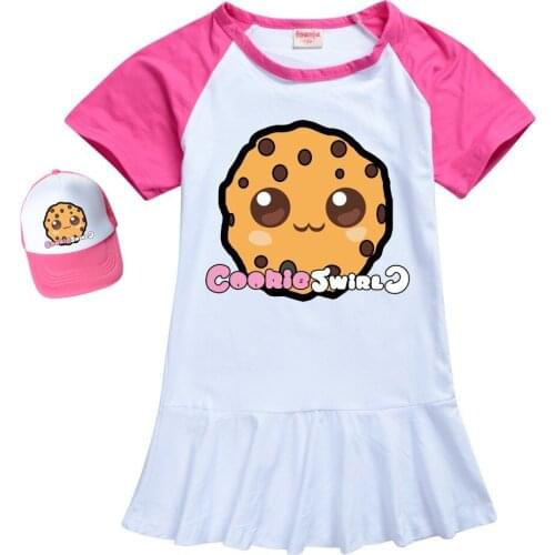 100-160 Summer Dress COOKIE SWIRL C Kids Dresses for Girls Birthday Party Pink Shirt Skirt Girl Funny Cartoon Cosplay Costume