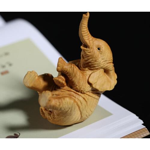 Hot 8.5cm Boxwood Lively Elephant Figures Sculpture Animal Statue Wood Figurines Craft Gift Decoration Home Decore
