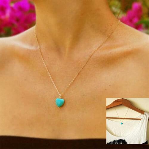 Lucky Small Heart Shape Stone Pendant Necklace Silver Color Gold Color Tone Chain