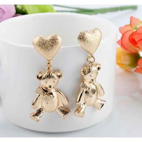 Lovely Cartoon Gold Bear Metal Stud Earring Cute Funny Animal Earrings For Women Girl Fashion Jewelry Accessories