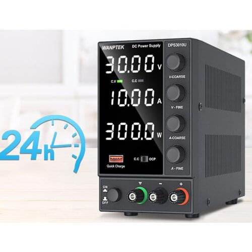 Mini DC Power Supply with 4-Digits 30V10A LED Display USB Regulated Coarse and Fine Adjustments