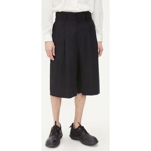Spring and summer mens pure color straight tube high waist loose wide leg culottes contracted over the knee five pants