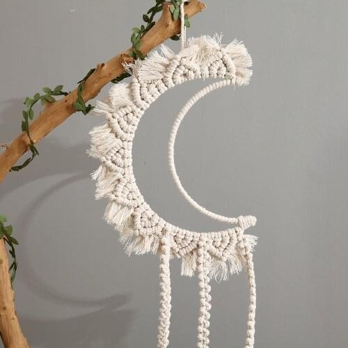 Nodic Macrame Wall Hanging Moon Tapestry Boho Wall Decor Woven Knitted Tapestries Bohemian Chic Tapestry Home Decoration