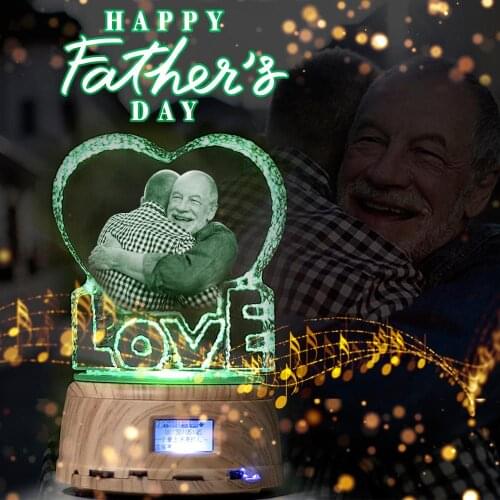 Photo Customized 3D Love Crystal Color Photo Night Light MP3 Bluetooth Player Speaker Wooden Base Mothers Mom Love Gift