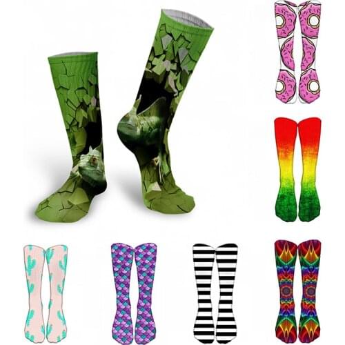 New Creative 3D Printed Women Long Socks Outdoor Sports Hip-Hop Cycling Calf Socks Harajuku Cotton Unisex Socks Holiday Gift