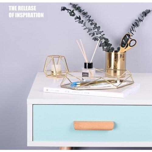 New Three-Dimensional Iron Storage Tray Nordic Minimalist Rose Gold Mirror Bottom Hexagonal Tray Home Decoration