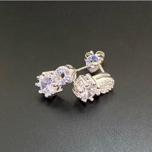 Wholesale Ears High Factory Store Silver Color Stud Earrings For Women Round Cubic Zirconia Stone Earings Fashion Jewelry Blue