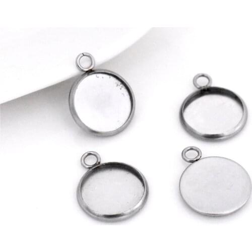 20pcs/lot 12mm Inner Size Stainless Steel Material Simple Style Cabochon Base Cameo Setting Charms Pendant Tray