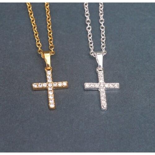 Zirconia Cross Pendant Necklaces Women Men Punk Jewelry Crystal Hip Hop Jesus Choker Necklace Copper Chain Gold Collier