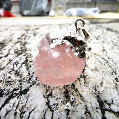 H-RQP04 Faceted Crystal Rose Quartzs Pendant Jewelry Connector with Silver or Gold Cap
