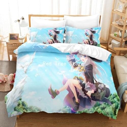 The Journey of Elaina Japan Anime Bedding Set Lovely Cartoon Duvet Cover 2/3pcs with Pillowcase for Kids Girl Bedroom Home Decor