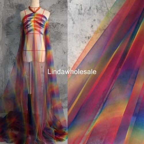 Rainbow gradient color Net yarn Wedding dress fabric,fabrics for patchwork,150CM*45cm/PCS