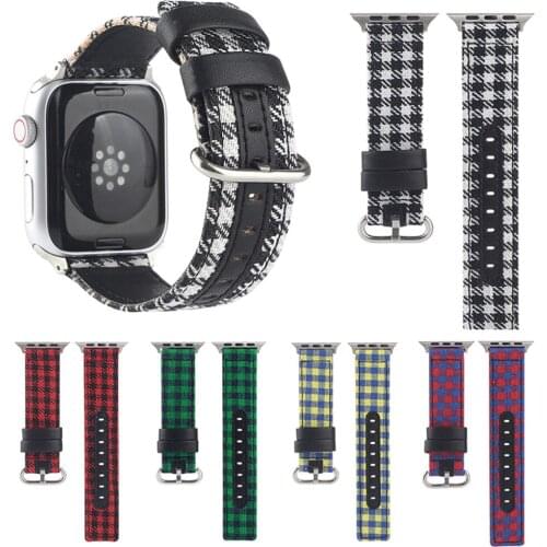 Leather Strap for Apple Watch 6 Band SE 5 40mm 44mm Bracelet Check Fabric Belt for iWatch Series Straps 4 3 38mm 42mm Watchbands