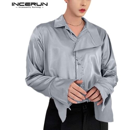 Fashion Men Shirt Solid Color Irregular Collar Long Sleeve Soft Casual Men Clothing Streetwear 2021 Button Camisas S-5XL INCERUN