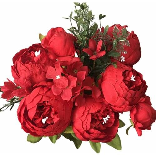 Silk Boutiquet Artificial-Flowers Bride Rose Red Faux Home Decoration Plants Peony Fake Leaf Wedding Party Decor