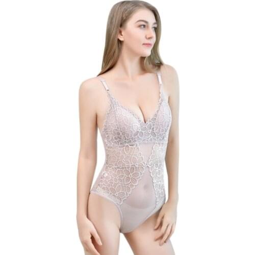 Sexy Bodysuit Mesh Lace Underwear Womens Thin Breathable Gather Chestless One-Piece Shapers