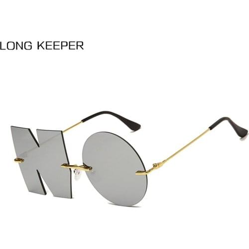 LongKeeper Vintage Punk Letter Sunglasses Women Men Luxury Rimless Sun Glasses Lady Cool Retro Reflective Mirror Lens Eyewear