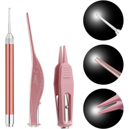 LED Light Ear Pick Ear Wax Removal Ear Cleaner Set Earpick Nose Clean Tweezers Picks Wax Remover Baby Adults Ear Care Set