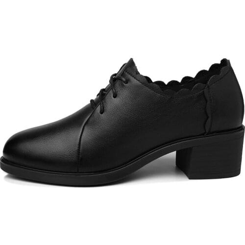 Round Toe Thick Heel Shoes, Lace-Up Solid Color Shoes, WomenS Platform WomenS Shoes