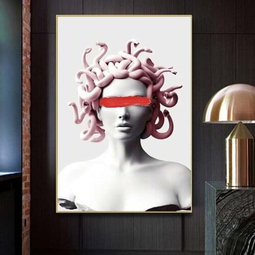 Vaporwave Sculpture Of Medusa Canvas Art Posters Graffiti Art Canvas Paintings On the Wall Art Cover Face of Medusa Pictures