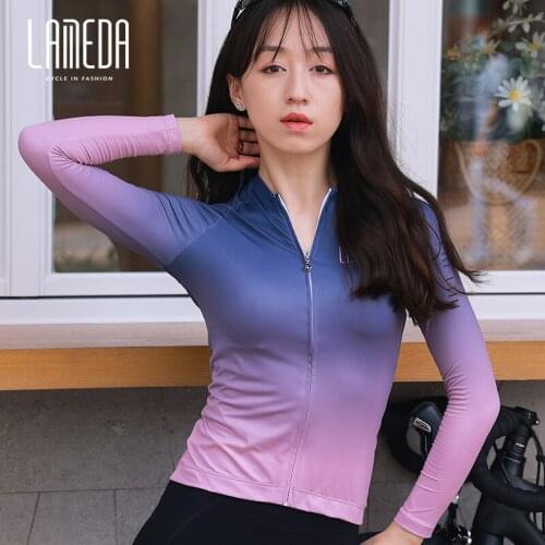 LAMEDA Couple Cycling Jerseys Breathable Mesh Back Reflective Bike Shirt Anti Slip Silicon Hem MTB Mountain Road Cycling Jersey