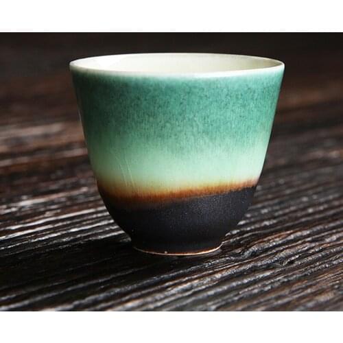 Vintage single simple personal master cup drinkware home decor Rust glaze tea cup Pine cypress green small ceramic cup