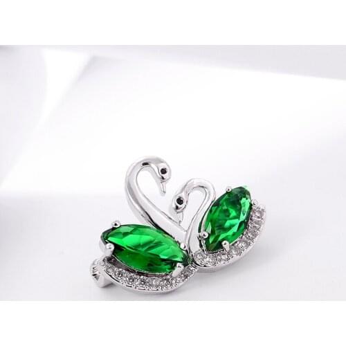 Lovely Heart Swans Gold Silver Color Brooches for Women Green Crystal Brooch Jewelry Luxury AAA Zircon Stone Animal Pins broche
