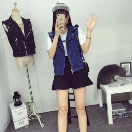 New Womens Denim Vests Black White Blue Sleeveless Turn Down Collar Coat Jean Zipper Short Outwear Vintage 6XL 7XL 8XL Plus Size