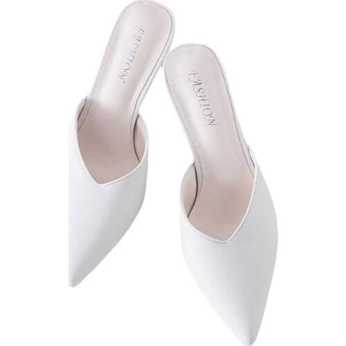 2021 White Elegant Office Shoes Women Temperament High Heels 5CM Slip on Sandals Slip-on Comfortable Ladies White Women Shoes