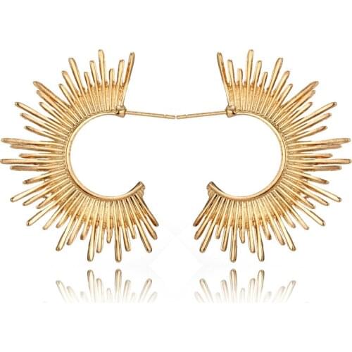 2019 Hot Fashion Gold Color Half Circle Spiked Shape stud Earrings Women gift Abstract Irregular Alloy ear Earring Pendientes