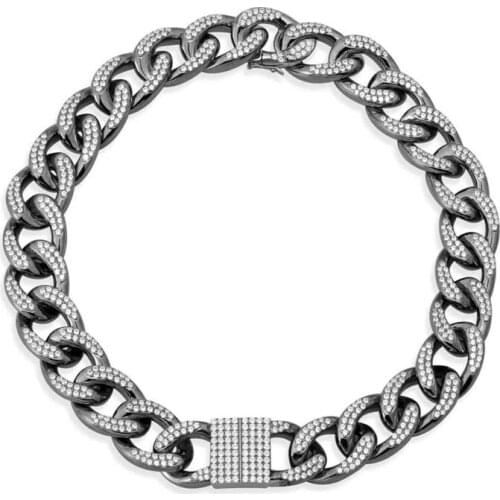 Fashion Black Real 925 Sterling Silver Dark Grey Link Chian Necklace Micro White Cubic Zirconia Women Fine Brand Jewelry