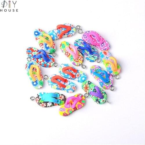 10/20Pcs Polymer Clay Artificial Slipper DIY Craft Supplies Hang Ring Key Chain Pendant Jewelry Decor Hair Accessories Material