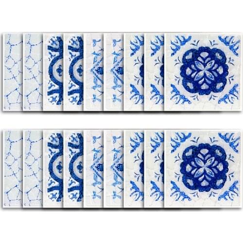 18pcs/lot blue-and-white porcelain mosaic imitation tile waterproof self-adhesive bathroom wall paste