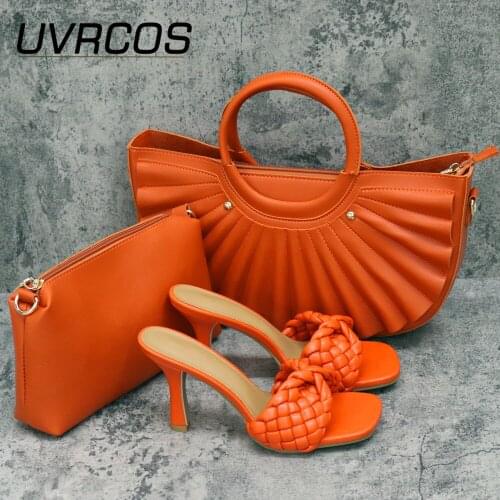 2021 Fashion Brand Weave Slippers Ladies Elegant Heels Sandals Slipper Slide Femmes Sandales Mujer Slipper Shoes and Bags Set